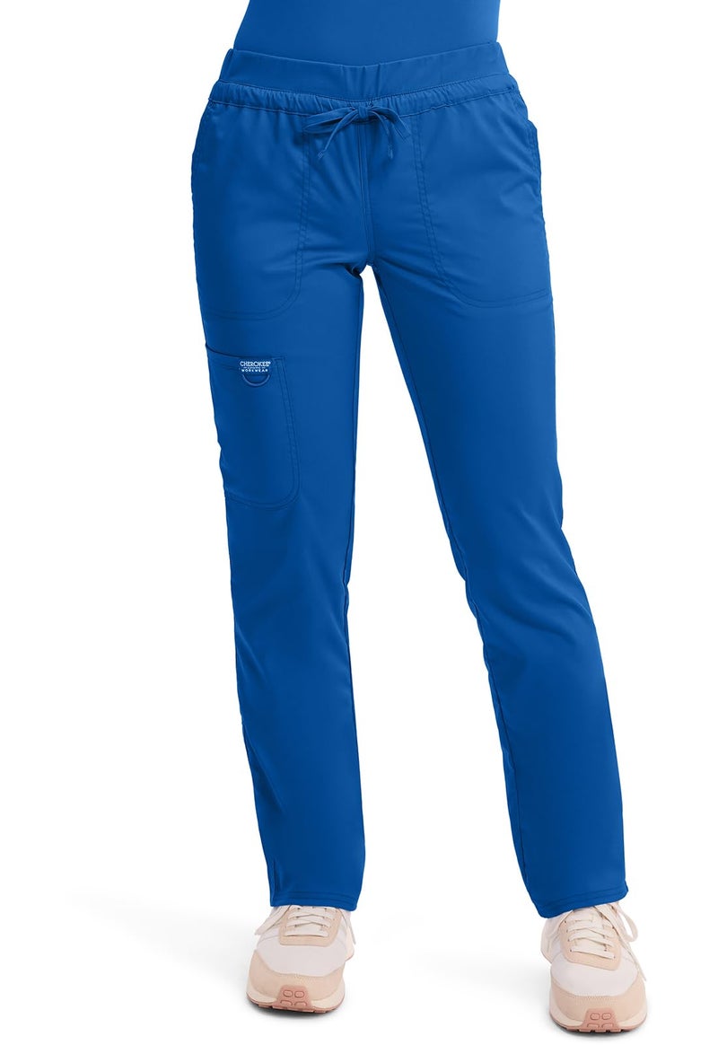 Cherokee Scrubs for Women Mid Rise Tapered Leg Drawstring Pant with 5 Pockets, Cargo Bottom with 2 Way Stretch Fabric - WW105P, XL Petite, Royal - Image 1